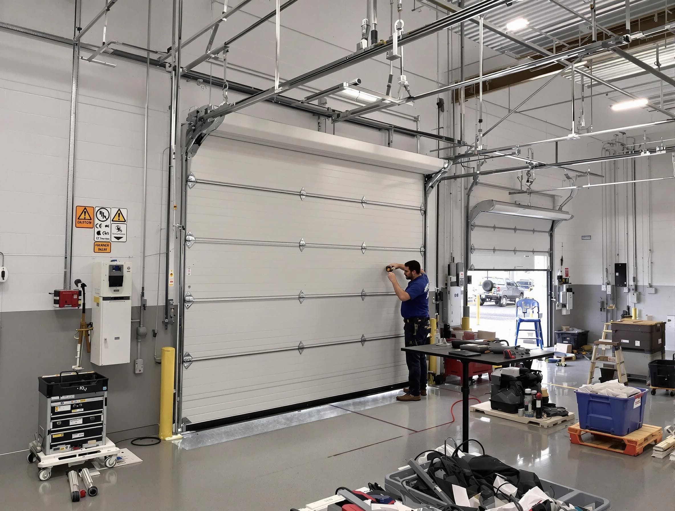 Commercial garage door repair being performed by Ridgewood Garage Door Repair expert in Ridgewood