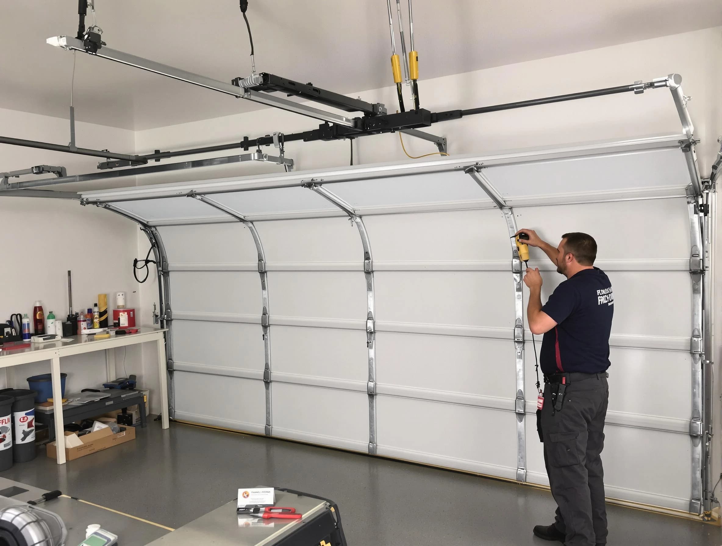 Ridgewood Garage Door Repair certified technician performing overhead door system repair in Ridgewood