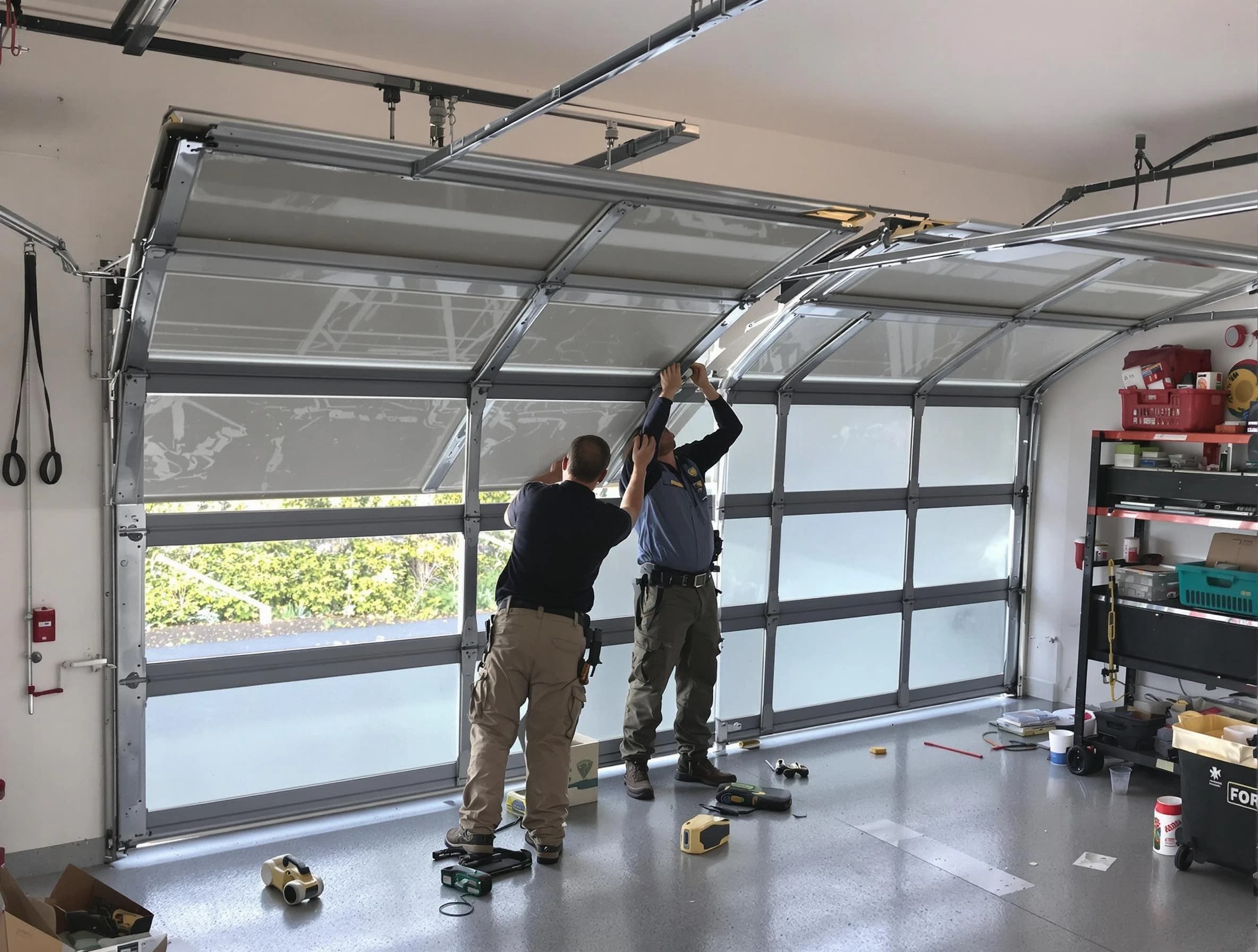 Ridgewood Garage Door Repair expert performing precise panel replacement on Ridgewood garage door