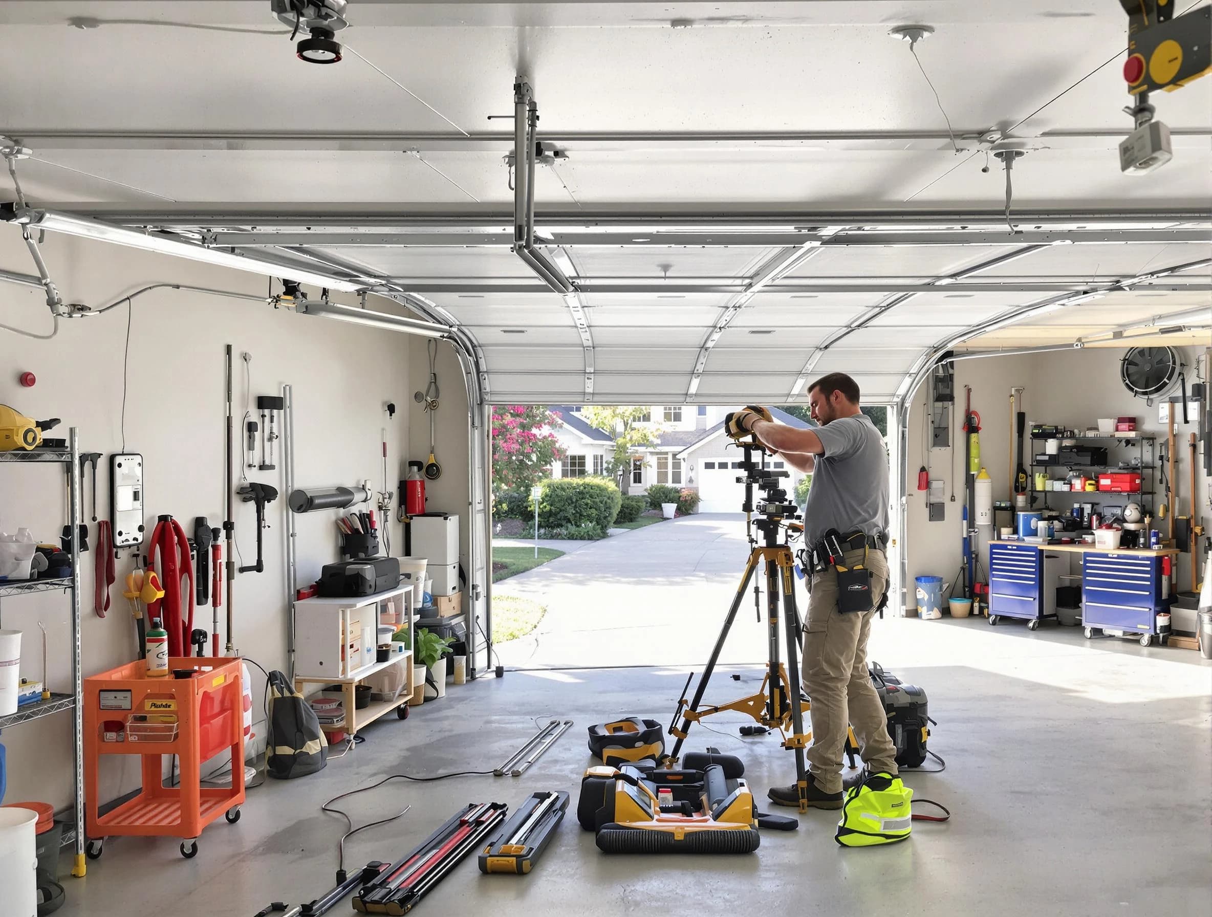 Ridgewood Garage Door Repair specialist performing laser-guided track alignment in Ridgewood