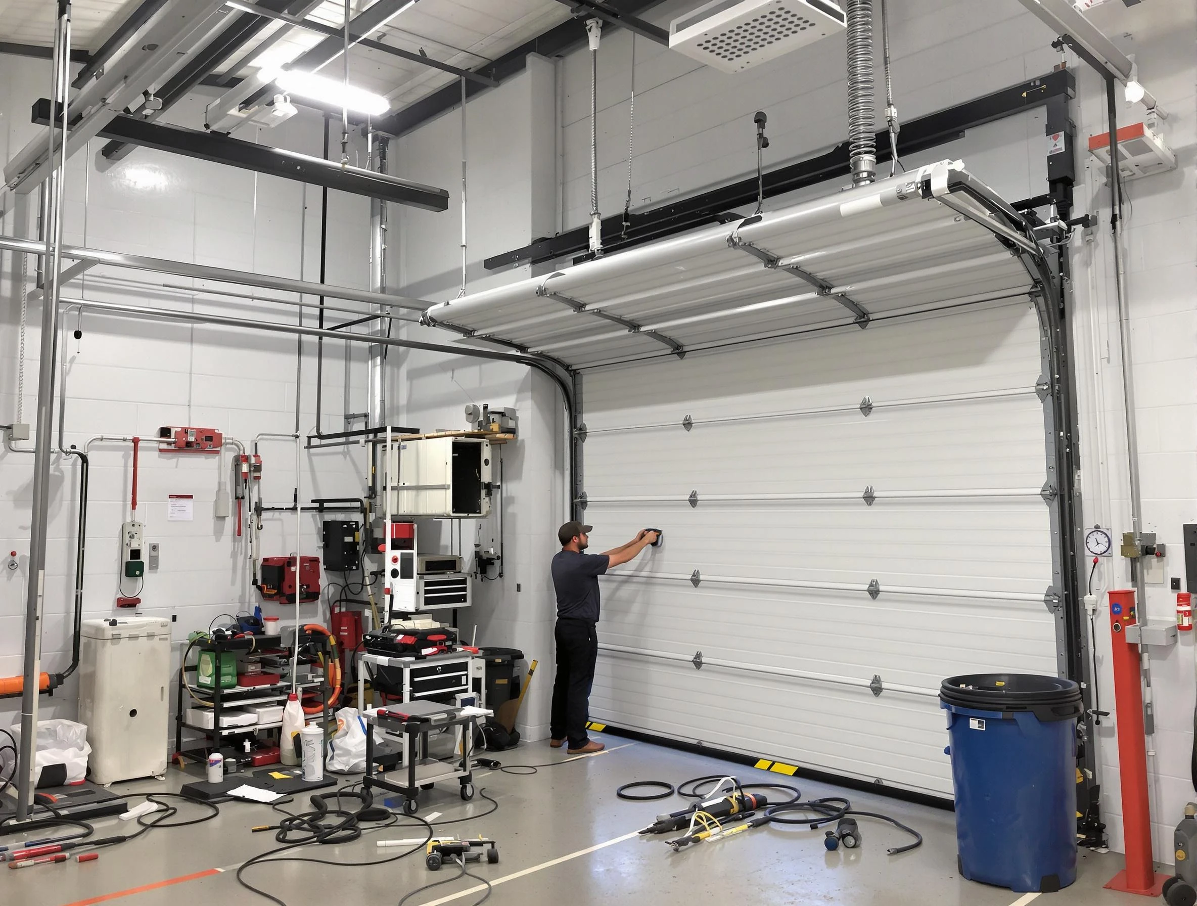 Ridgewood Garage Door Repair certified technician performing commercial door repair at a Ridgewood business facility