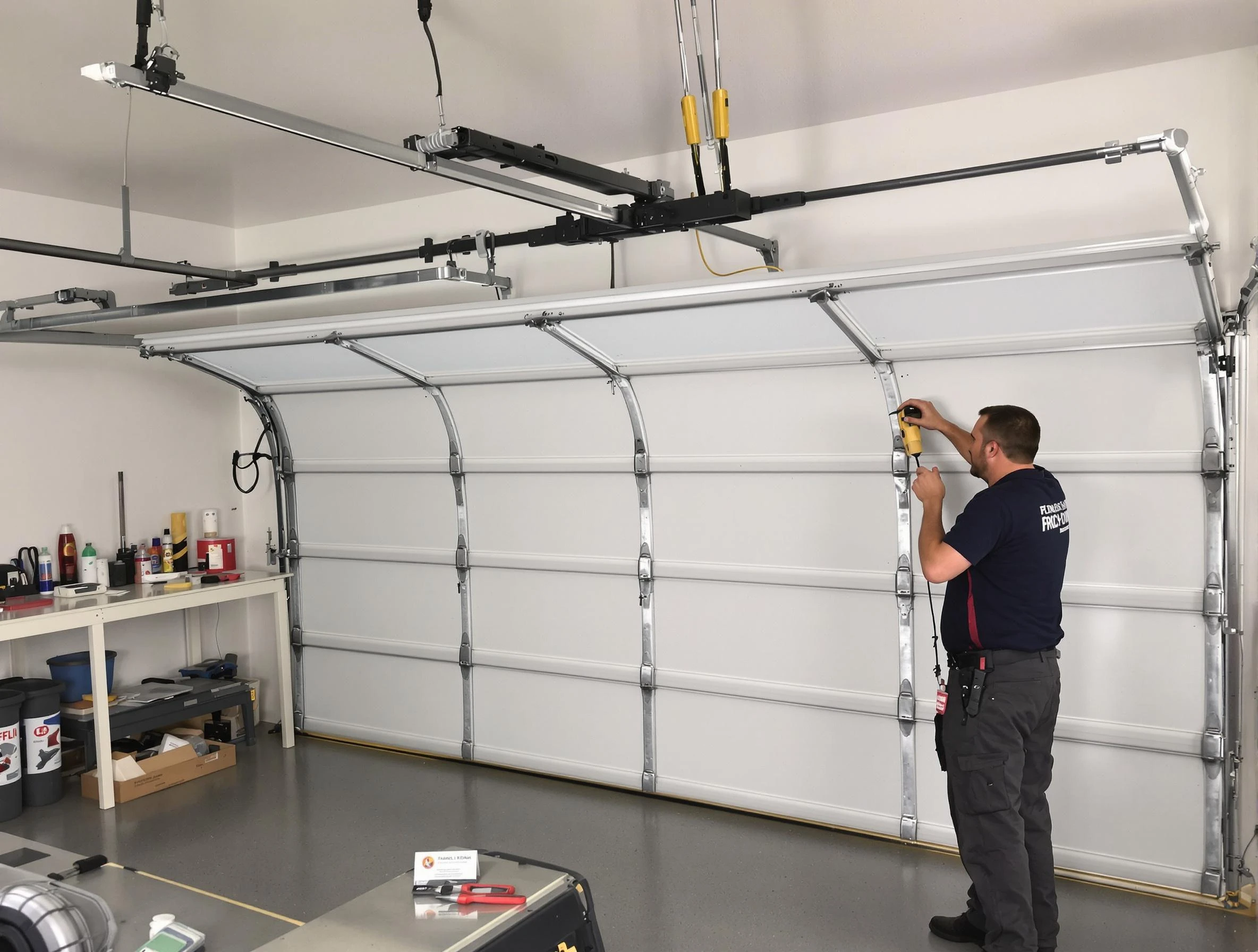 Ridgewood Garage Door Repair certified technician performing overhead door system repair in Ridgewood